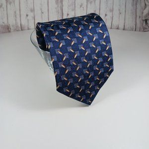 Enrico Bertucci Men's Silk Necktie Navy Blue with Tan Ovals